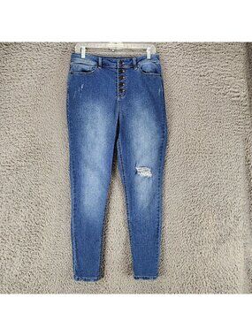 DIP Jeans Womens 10 Blue Stretch Denim Button Fly Skinny